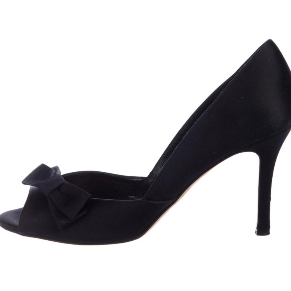 Black satin peep toe by Kate Spade